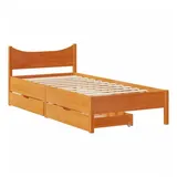 vidaXL Massivholzbett 90 x 200 cm Wachsbraun