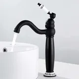 Ccykxa - Retro-Schwarz-Hochwaschbecken-Wasserhahn, 360° drehbarer Waschtischmischer, Badezimmer-Wasserhahn, Badezimmer-Mischbatterie, Messing