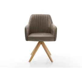 DeLife Esszimmerstuhl Greg-Flex Mikrofaser Taupe Vintage Holzgestell kantig Natur Taschenfederkern