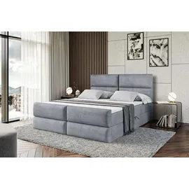 altdecor Boxspringbett mit Fußteil, H4 Matratze und Topper - 180x200 cm - BOXI3-Z - Grau Samt - Polsterbett mit Bettkasten und Lattenrost, Bett mi... - Grau