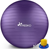 TRESKO Gymnastikball mit GRATIS Übungsposter inkl. Luftpumpe - Yogaball BPA-Frei | Sitzball Büro | Anti-Burst | 300 kg,Lila,65cm (für Körpergröße 155 - 175cm)