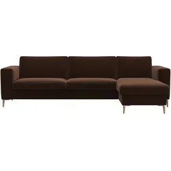 Ecksofa FLEXLUX "Fiore, super Sitzkomfort durch Kaltschaum im Sitz, L-Form", braun (tobacco), B:262cm H:85cm T:92cm, 100% Polyester, Sofas, breite Armlehnen, Kaltschaum, Füße Alu+ Eiche