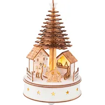 Kaemingk Lumineo LED Weihnachtsdorf batteriebetrieben Holz Ø 15 x 25 cm warmweiß natur