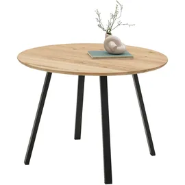 Stolkom Esstisch NILS Platte rund 110 cm Eiche massiv Füße Metall schwarz - Braun/Schwarz