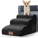 HEVOL Hundetreppe, Haustiertreppe 3 Stufen, Hunderampe 40cm Hoch, Tragbare Hundetreppe für Kleine Hunde, rutschfeste Haustierrampe Katzentreppe mit Waschbar Bezug für Sofa Bett