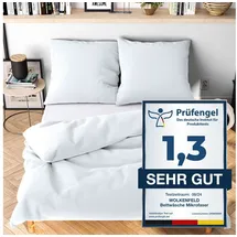 Wolkenfeld Bettwäsche 135x200 cm – Weiß - kuschlig weich & bügelfrei – ÖKO-TEX Zertifiziert – Mikrofaser Bettwäsche-Sets 1x Bettbezug 135 x 200 + 1x Kissenbezug 80x80