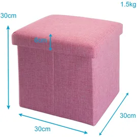 Intirilife Faltbarer Sitzhocker 30x30x30 cm in KIRSCHBLÜTEN PINK - Sitzwürfel mit Stauraum und Deckel aus Stoff in Leinen Optik - Sitzcube Fußablage Aufbewahrungsbox Truhe Sitzbank