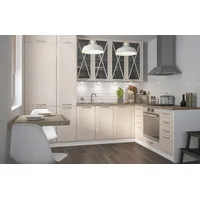 L-Form Küchenzeile TIVOLI Küche Teilauszug 285x210cm weiß Fronten cremeweiß