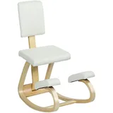 HOMCOM Ergonomischer Kniestuhl mit Rückenlehne, gepolsterten Kissen und Holzrahmen für eine verbesserte Körperhaltung – Büro (Creme)