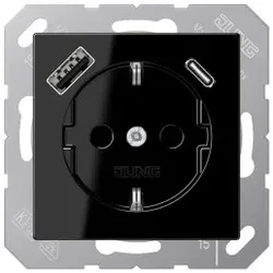 Jung A1520-15CASW SCHUKO®-Steckdose 16 A 250 V ~, mit USB-Ladegerät 1 x Typ A + 1 x Typ C, SAFETY+, Serie A, schwarz A152015CASW