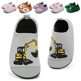 VOLHAL Hausschuhe ​Kinder Mädchen Junge Barfussschuhe Pantoffeln Lauflernschuhe ​Rutschfest ​Kindergarten für Atmung saktive​ Weich Kleinkinder Schuhe ​Unisex(Bagger Grau 25EU) - 25 EU