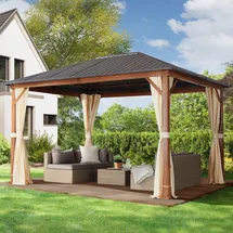 TOOLPORT Gartenpavillon 3 x 4 m inkl. 4 Seitenteile Champagner