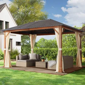 TOOLPORT Gartenpavillon 3 x 4 m inkl. 4 Seitenteile Champagner