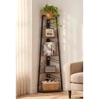 YITAHOME Eckregal, Bücherregal mit 5 Ebenen, Leiterregal, Aufbewahrungsregal, Pflanzenregal für Wohnzimmer, Industrial-Design, mit Stahlrahmen, vintagebraun-schwarz