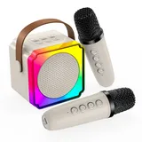 MMobiel Karaoke Maschine Kinder mit 2 Mikrofon von MMOBIEL – Mini Karaoke Maschine, Tragbare Bluetooth Lautsprecher, 2 Mikrofon Kabellos – Spielzeug 3+ Jahre, Geschenke für Mädchen, Junge, Kinder – Beige