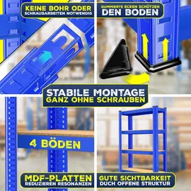 Masko Lagerregal 4 Ablagen Metall 160 cm x 80 cm x 40 cm blau