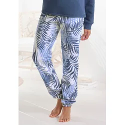 Sweatpants LASCANA, Damen, Gr. 44/46, N-Gr, blau (blau gemustert), Sweatware, Obermaterial: 60% Baumwolle, 40% Polyester, gemustert, feminin, Basic lang, Hosen, Loungehose mit Allover-Druck, Loungewear