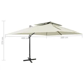 vidaXL Ampelschirm mit Lüftung 400 x 300 cm Sandweiß