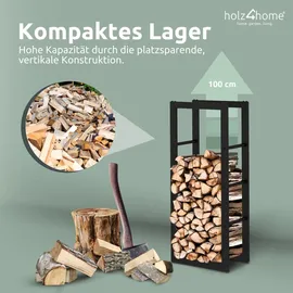 holz4home® Kaminholzregal aus Metall Schwarz inkl. Ofenhandschuh 40x25x100 cm