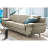 TRENDMANUFAKTUR 3-Sitzer "Rondo, Breite 207 cm, breite Armlehnen, Füße chromfarben", beige (sand, beige), B:207cm H:85cm T:94cm, Microfaser PRIMABELLE (100% Polyester);Kunstleder SOFTLUX;Struktur (54% Polyacryl, 46% Polyester);NaturLEDER (echtes Rindsleder ) in Sitz und