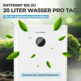 Klamer Luftentfeuchter elektrisch 20L, 180m3 Luftumwälzung pro Stunde, 440W starker Raumentfeuchter, Entfeuchter mit bis zu 5,5 Liter Fassungsvermögen