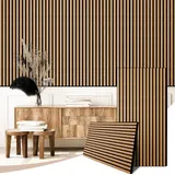 AKK-STAVE Akustikpaneele Holz 120x60 cm (2er-Set 1,44 m2) - Akustik Paneele & Holzpaneele Wand für Schallschutz | 3D Paneele Wand als Wandverkleidung Innen | Schallabsorber für Wohnzimmer(Olied Eiche)