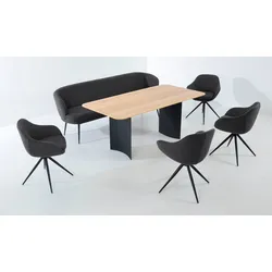 Essgruppe K+W KOMFORT & WOHNEN "ZOOM", grau (anthrazit 88), Flachgewebe Q2 2250, Sitzmöbel-Sets, abgerundete Essgruppe mit Solobank, 4 Sesseln und 1 Tisch