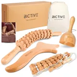 BICTIVE® Maderotherapie Set 4 in 1 Professionelle Qualität. Faszienstab Holz, Anti Cellulite Massagegerät für Beine und Körper. Faszienrolle und Massagestab Holz. Lymphdrainage Gerät aus Buchenholz.