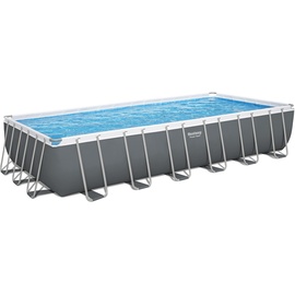 BESTWAY Power Steel Frame Pool Komplett-Set mit Sandfilteranlage 732 x 366 x 132 cm, grau, eckig