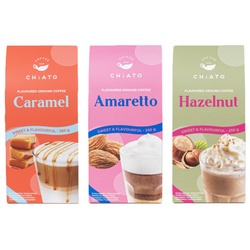 Gemahlener Kaffee-Set CHiATO Amaretto & Caramel & Hazelnut, 3 x 250 g