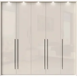 PLACES OF STYLE Kleiderschrank PLACES OF STYLE "Piano, inklusive Rahmen und Beleuchtung, soft-close-Funktion", beige (beige hochglanz), B:232cm H:226cm T:60cm, Spanplatte, Schränke, Kleiderschrank Drehtürenschrank, beige oder weiß, UV lackiert, Hochglanzfronten,