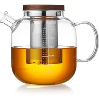 MESNEY 1200ml Glas Teekanne mit Walnuss-Holzdeckel und Edelstahl-Sieb – Hitzebeständige Teekanne für alle Teesorten, Tropffreies Design, Spülmaschinenfest, Ideal für Kräuter- und Blütentee