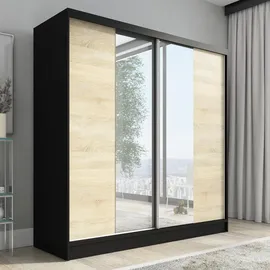 A&J MöbelLand Schwebetürenschrank SOLO 200 x 215 x 59,5 cm Schwarz/Sonoma