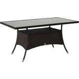 Gartentisch Glastisch Esstisch Gartenmöbel Tisch, Polyrattan+sicherheitsglas, Braun+schwarz, 150x85x74cm - Outsunny