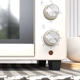 Homcom Mini Backofen 21L Pizza-Ofen, Miniofen inkl. Backblech, Grillrost und Krümmelblech, 1400W Tischbackofen mit 1h Timer, 100-230 °C, Metall, Creme