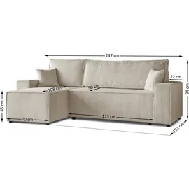 beautysofa Ecksofa HEKTOR L-Form mit Schlaffunktion und Bettkasten, Couch in Hellbeige, Ottomane 70 cm - Beige/Creme