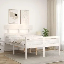 vidaXL Seniorenbett mit Kopfteil Weiß Massivholz