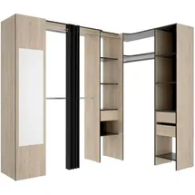 vente-unique Eckkleiderschrank mit Vorhang & 1 Tür - Mit Spiegel - 231 cm - Holzfarben & Anthrazit - bertrand