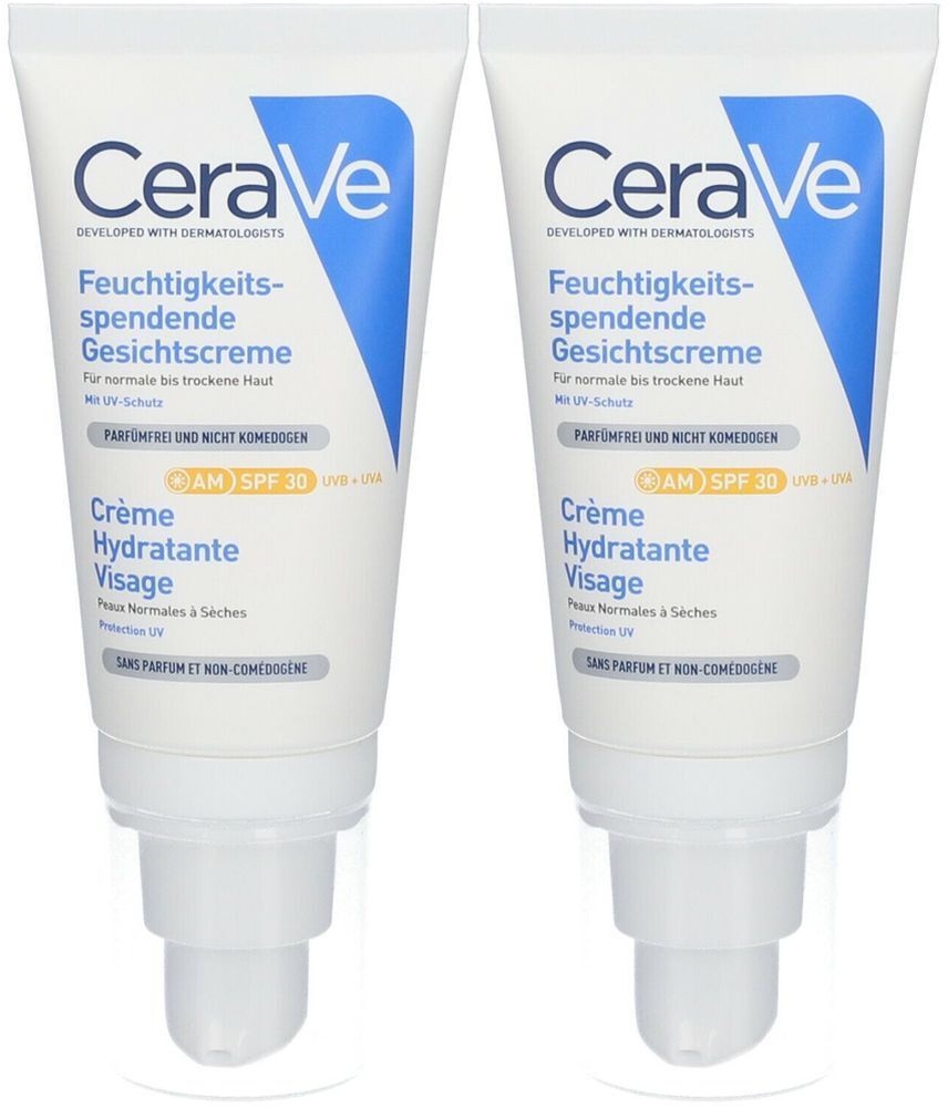 CeraVe Crème hydratante pour le visage avec FPS 30 - pour peaux normales à sèches 2x52 ml crème pour la peau
