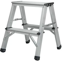 Trittleiter beidseitig 2x2 Stufen, Aluminium, rutschfest, klappbar, belastbar bis 150kg