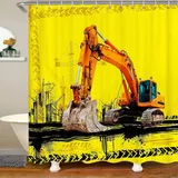 Duschvorhang 180x200 Bagger Duschrollo Wasserabweisend Anti-Schimmel mit 12 Duschvorhangringen, 3D Bedrucktshower Shower Curtains, für Duschrollo für Badewanne Dusche