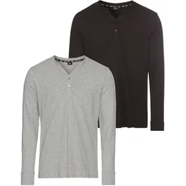 H.I.S. H.I.S Henleyshirt 2-er Pack, mit Knopfleiste Gr. XL (56/58), grau meliert-schwarz, , 77284717-XL