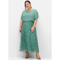 Abendkleid SHEEGO "Abendkleid", Damen, Gr. 46, Normalgrößen, grün (rauchgrün), 100% Polyester, lang, Kleider