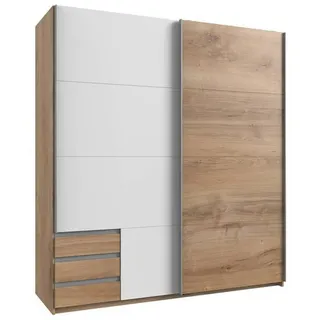 180 x 198 x 64 cm Plankeneiche Nachbildung/weiß mit Schubladen