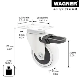 Wagner Design - 3C - Lenkrolle/Möbelrolle - weiß,