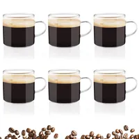 Zosenyer Espressotassen Set,6er Kaffeegläser mit Henkel aus glas, 100ml Mini Tassen für Kaffee, Cappuccino, Espresso, als Latte Macchiato Gläser