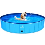 Pourbibi Hundepool fur Große Hunde, Faltbare Hund Schwimmbecken Hundebadewanne, rutschfest Dog Pool Planschbecken für Kinder und Hunde, 120 x 30 cm