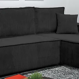 m-punkt Wohnlandschaft Ecksofa COMO Cord mit Bett Sofa Schlafsofa Ottomane rechts links universell - Schwarz