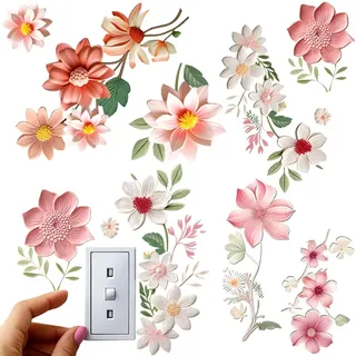 Blume Wandschalter Aufkleber Wandtattoo Blumen Lichtschalter Sticker Wandsticker PVC Floral Lichtschalter Aufkleber Steckdose Wandtatoo Flower Steckdosen Wall Stickers Zimmer Deko Aesthetic
