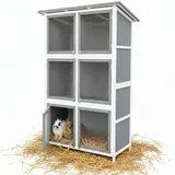 Mucola Kaninchenstall XXL mit 6 Boxen – Hasenstall aus Holz Grau/Weiß, Aufzuchtstall für Jungtiere, engmaschiges Gitter, wetterfest, für Kaninchen & Kleintiere